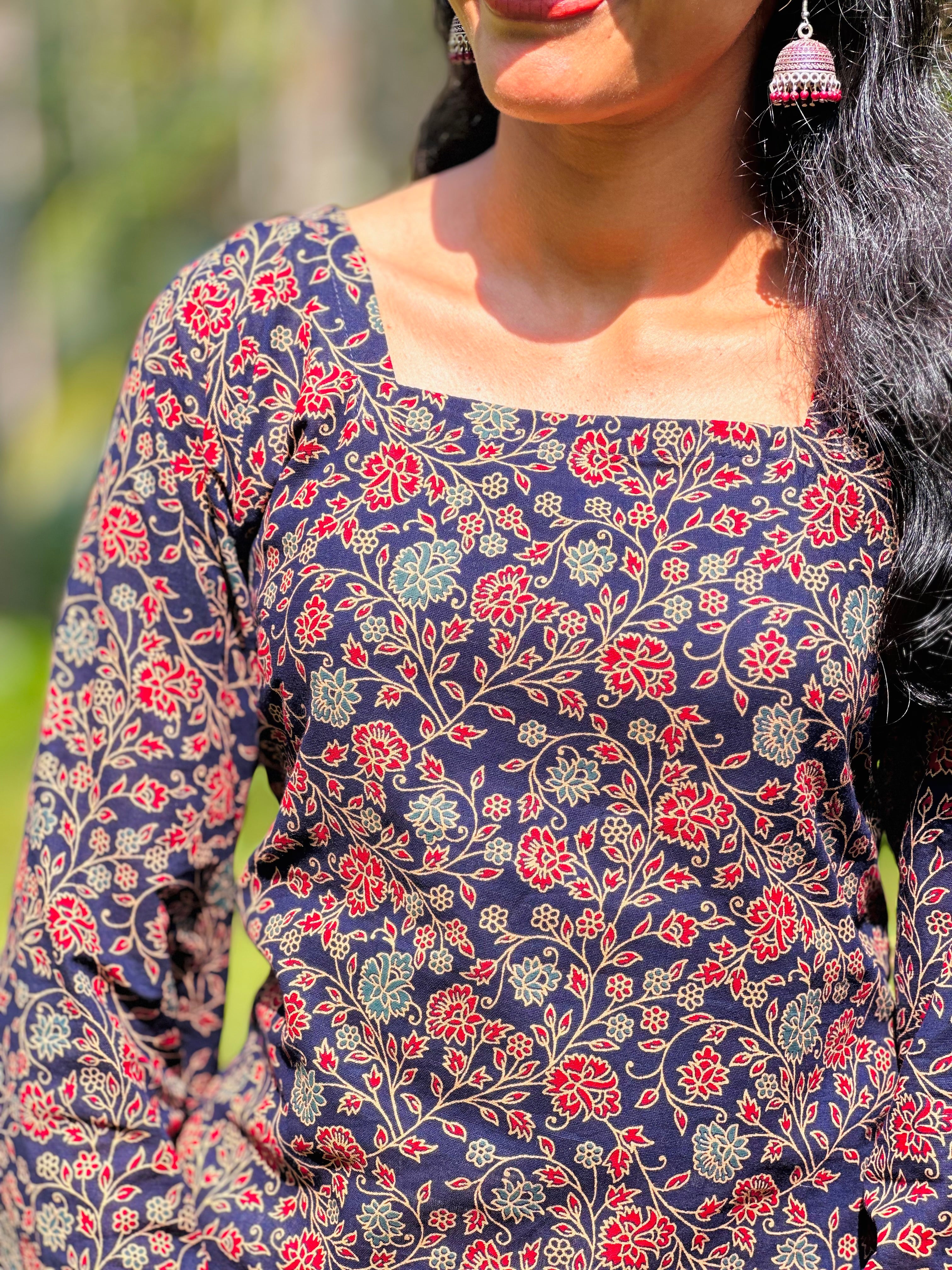 Floral Elegance Cotton Short Kurti