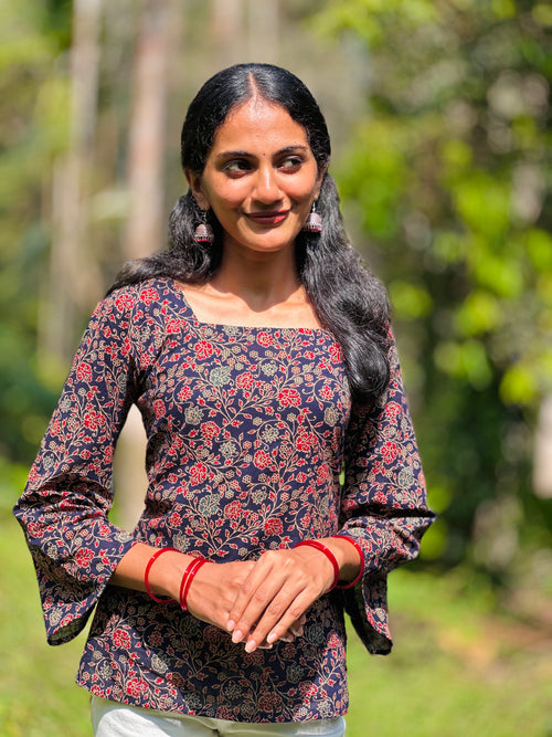 Floral Elegance Cotton Short Kurti