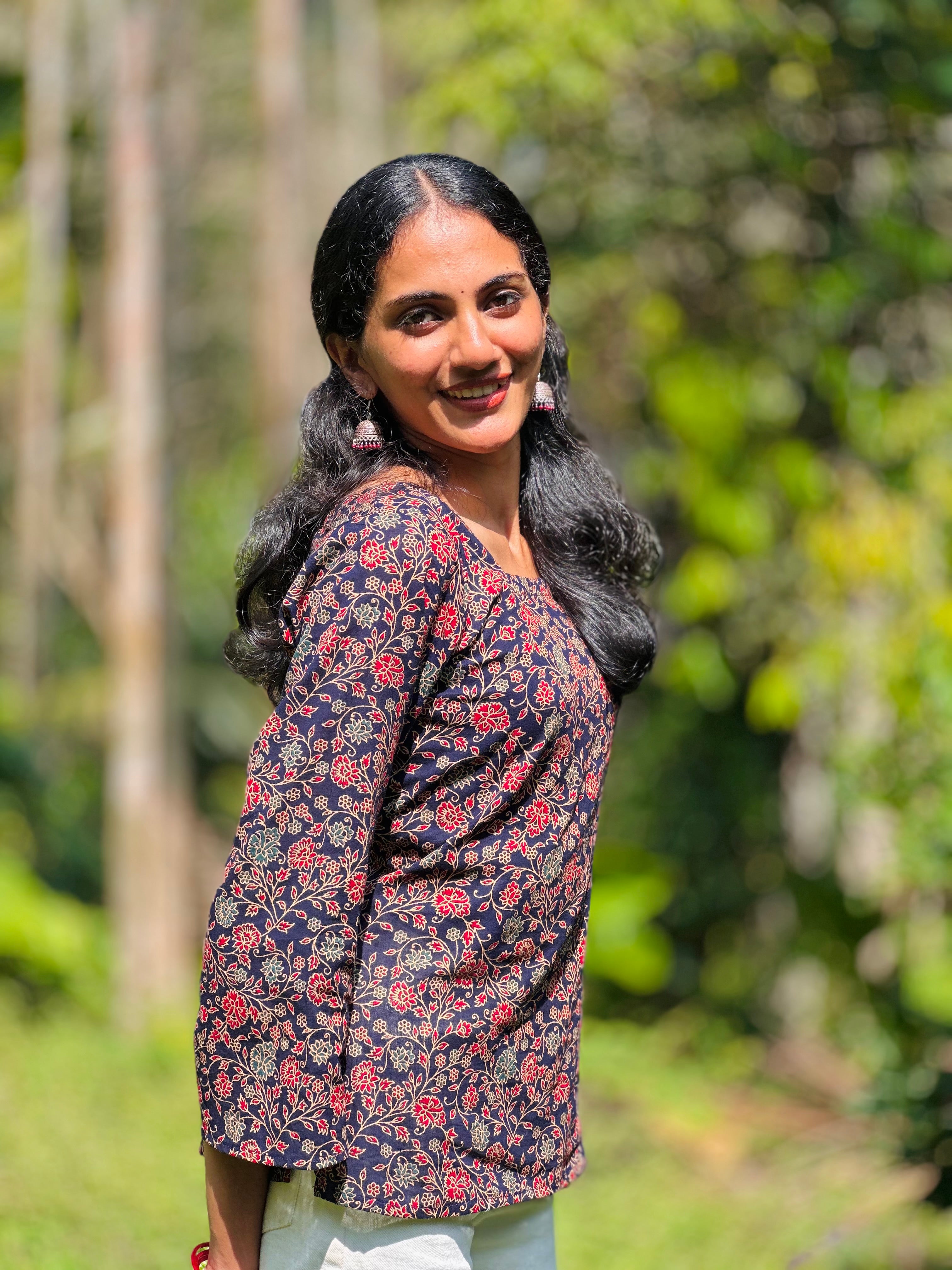 Floral Elegance Cotton Short Kurti