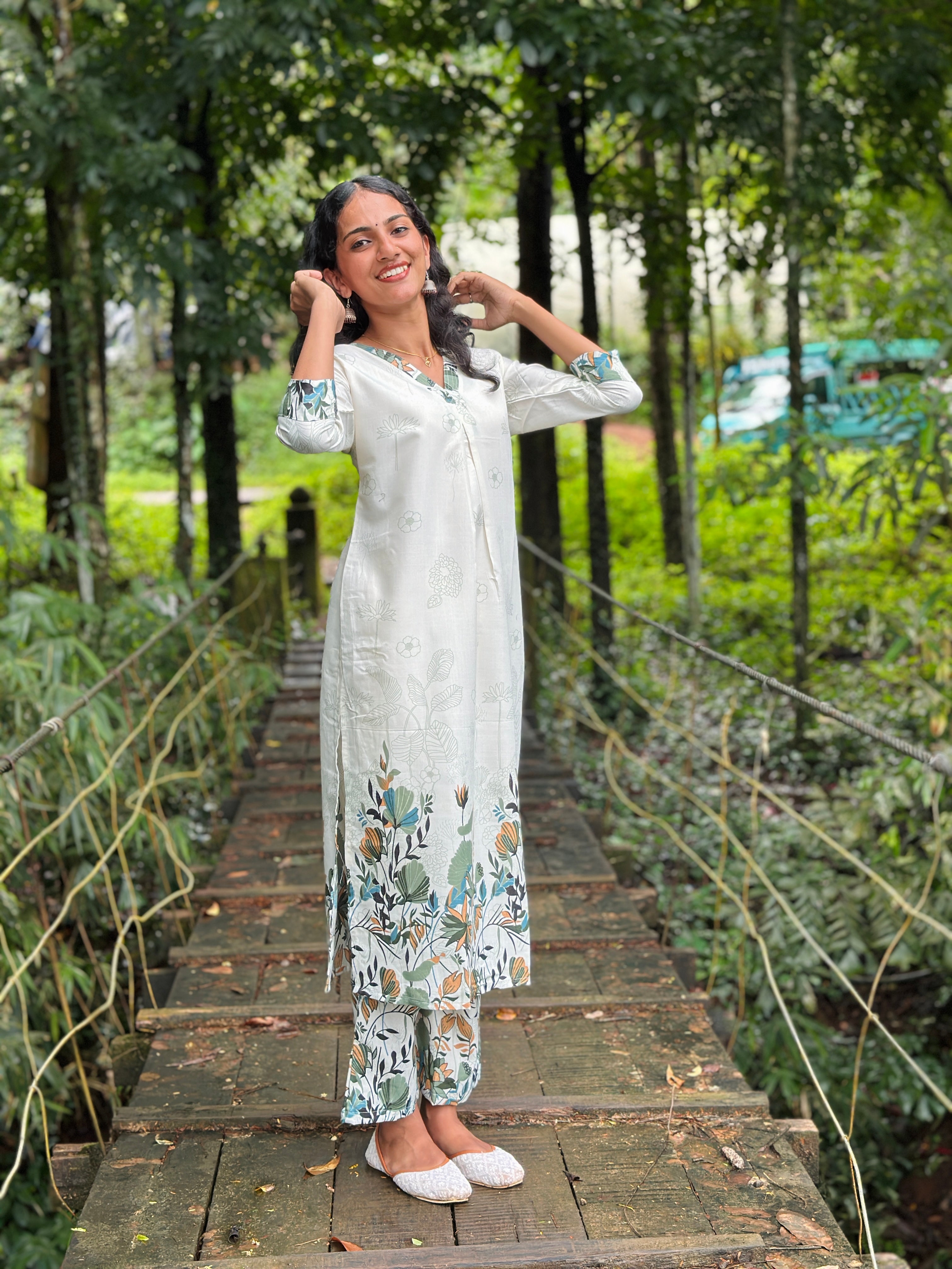 Kurta Sets with Green Floral Prints