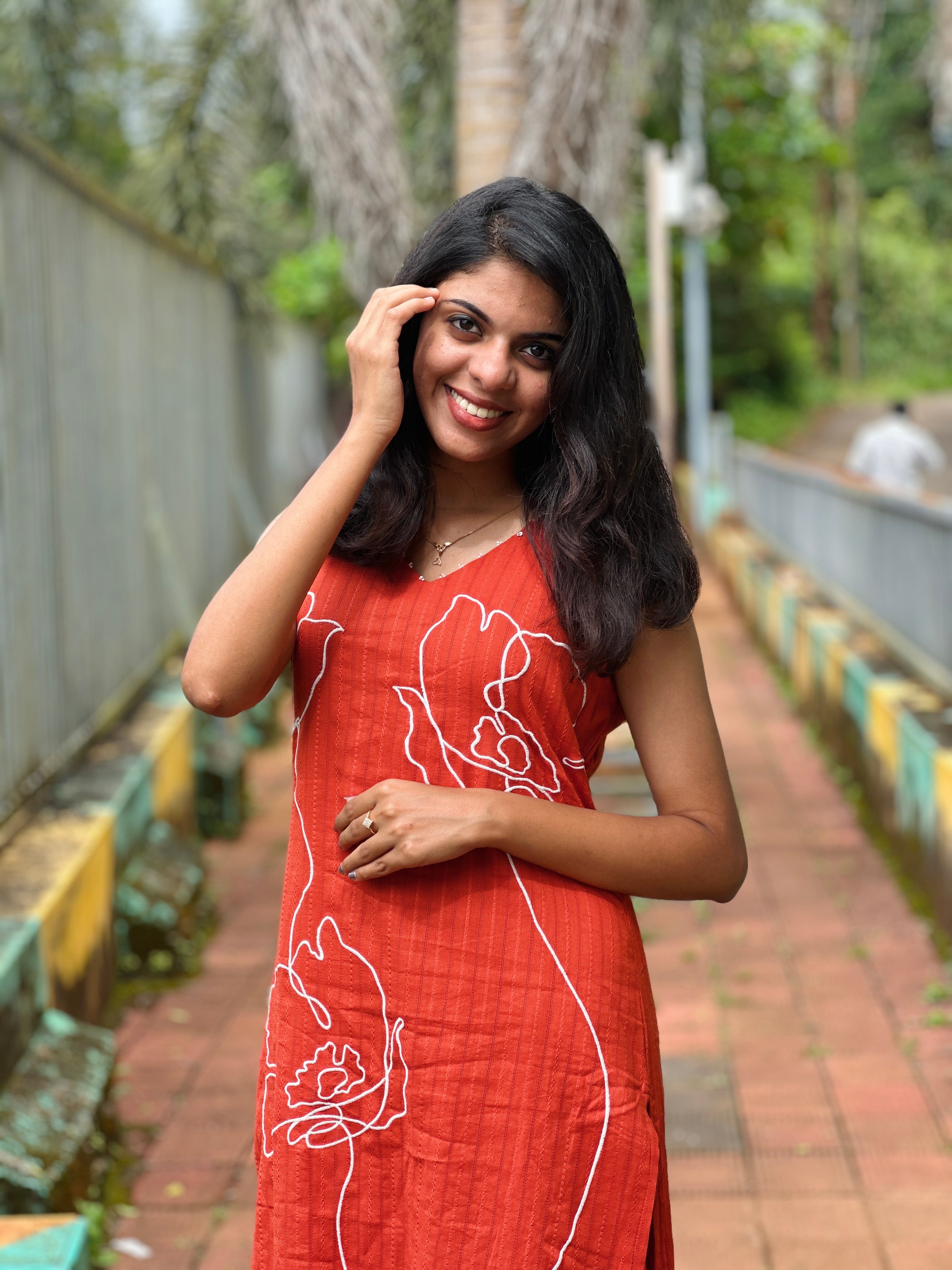 Brick Orange Co-ord set with Floral Embroidery