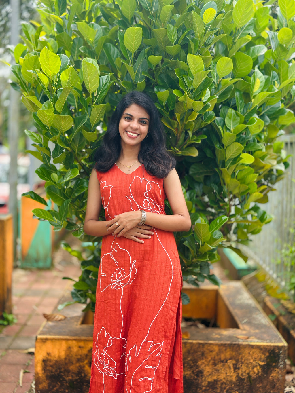 Brick Orange Co-ord set with Floral Embroidery
