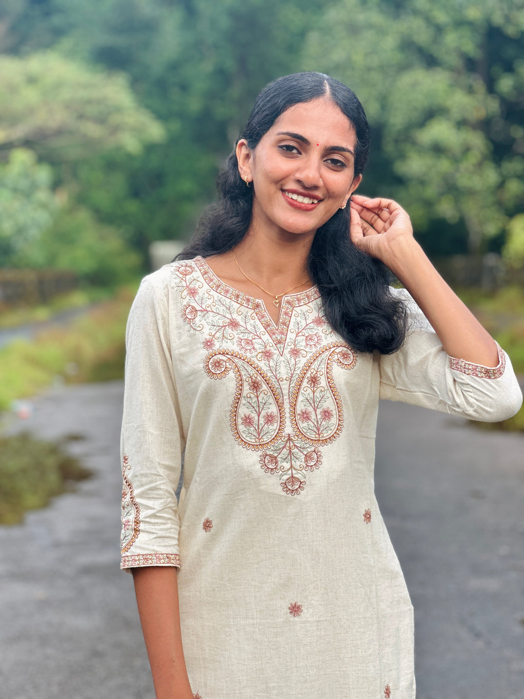 Off-White Embroidered Cotton Flex Co-ord Set