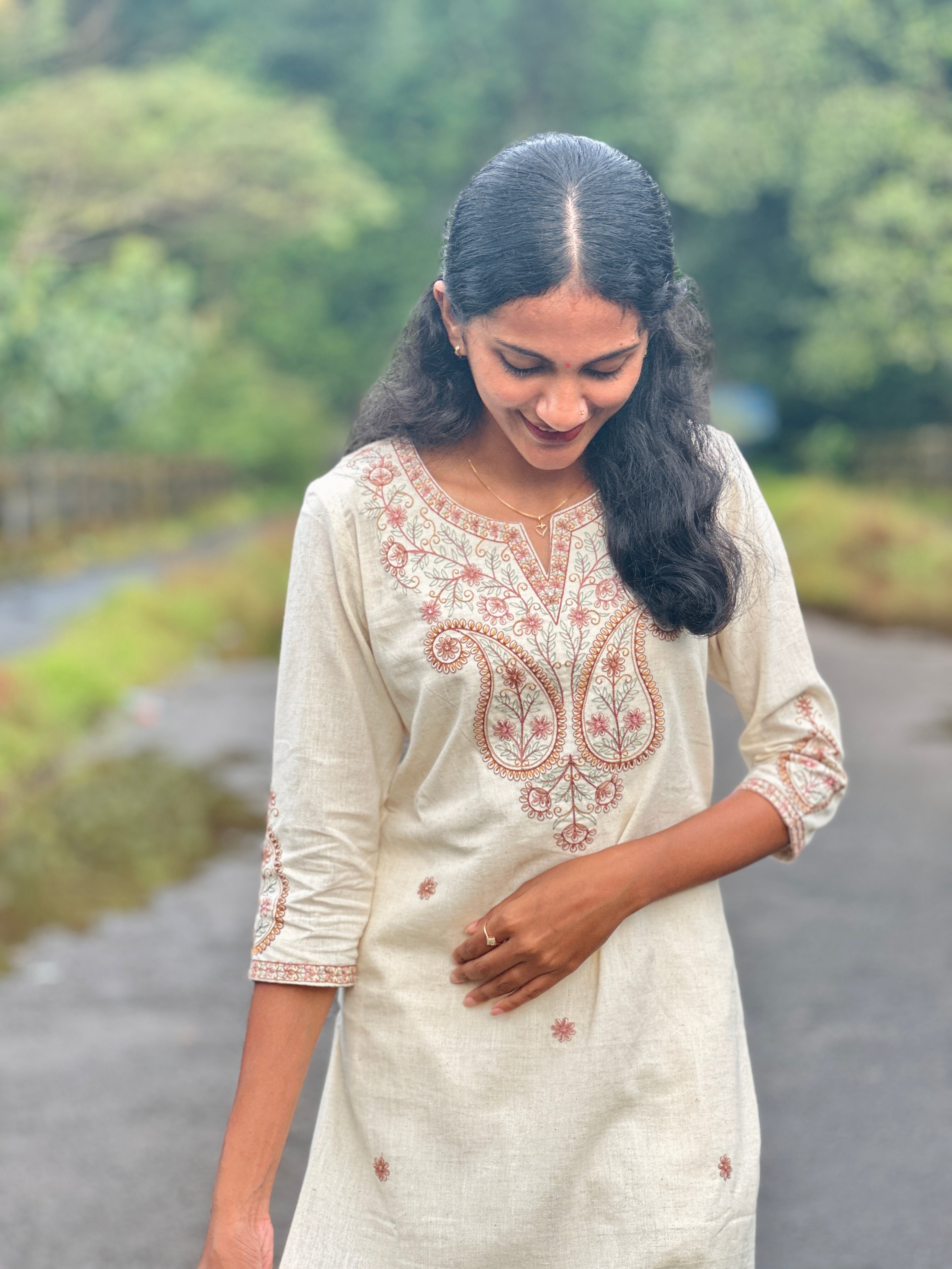 Off-White Embroidered Cotton Flex Co-ord Set