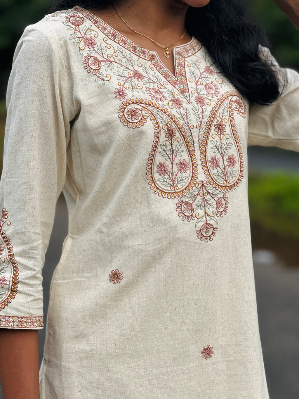 Off-White Embroidered Cotton Flex Co-ord Set