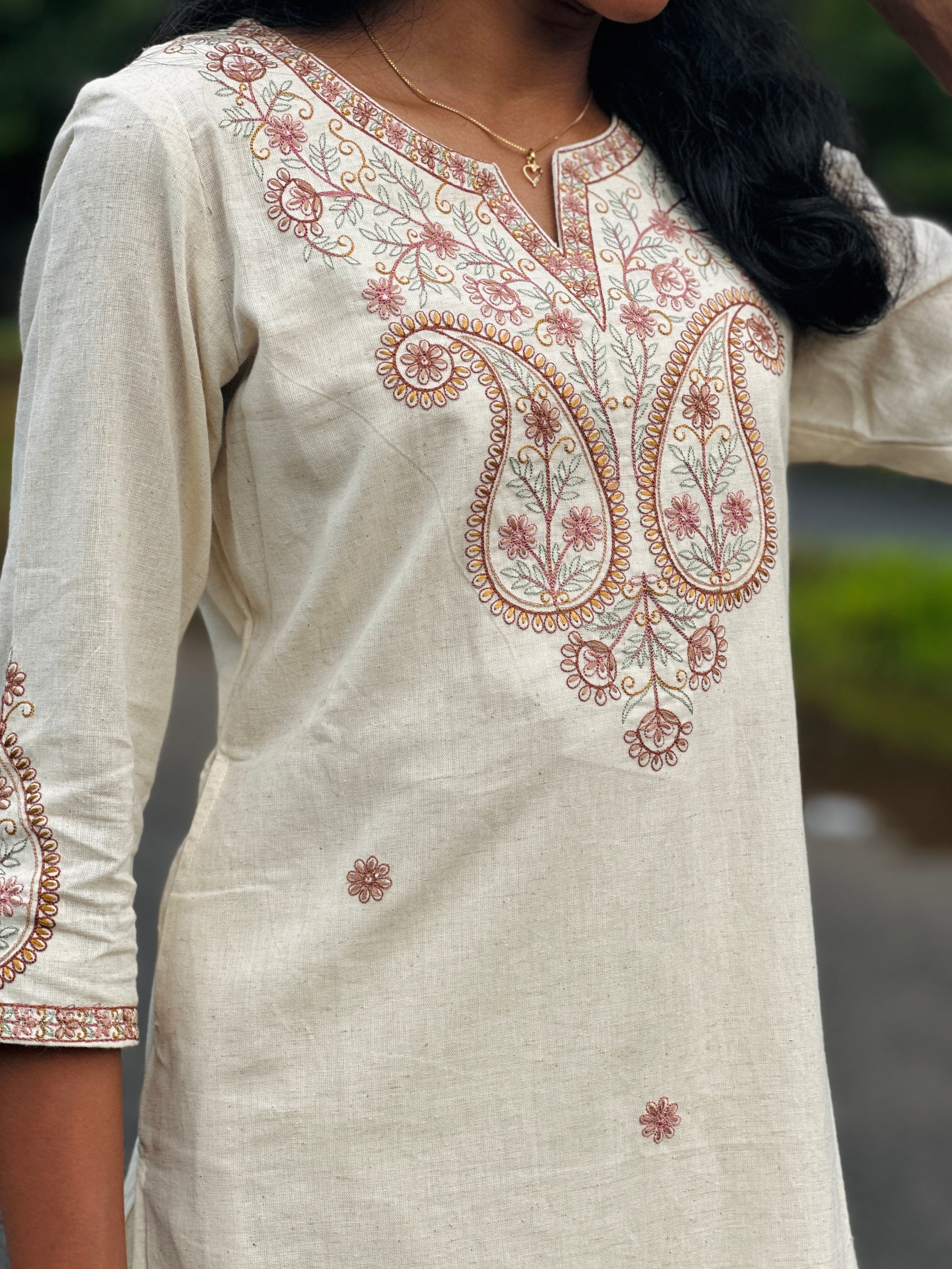 Off-White Embroidered Cotton Flex Co-ord Set