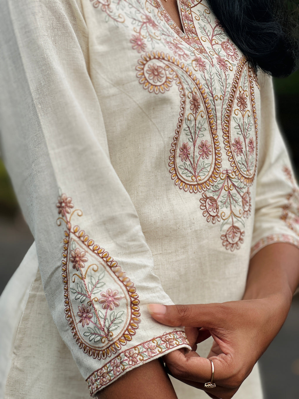 Off-White Embroidered Cotton Flex Co-ord Set