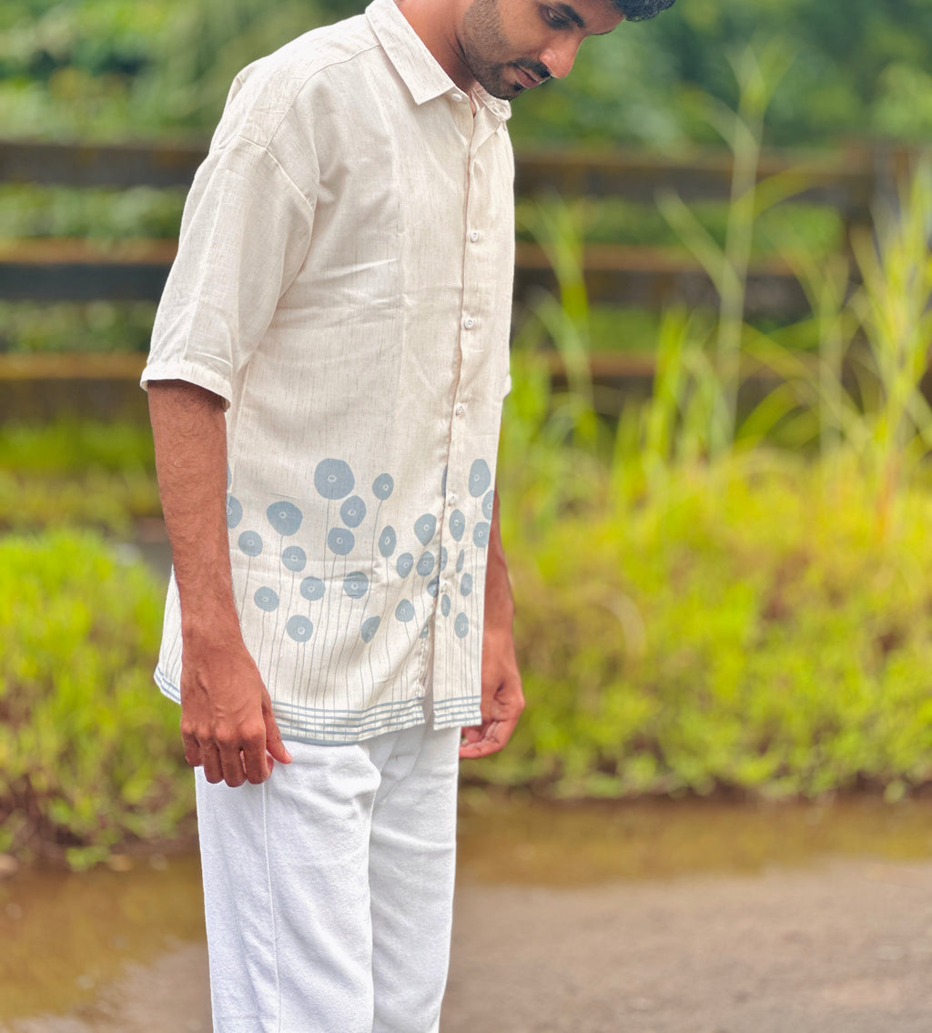 Off-White Green Pattern Printed Linen Shirt