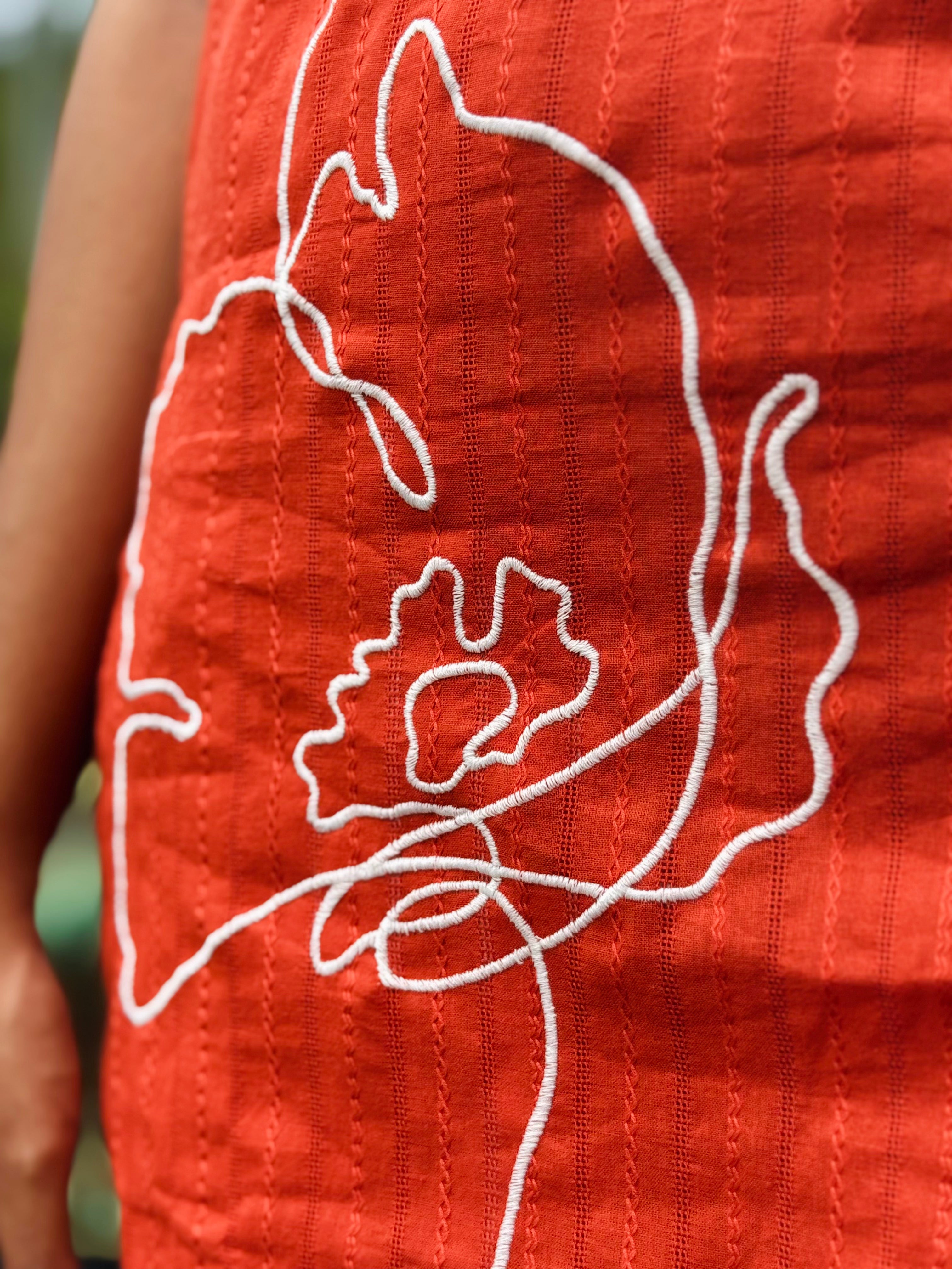 Brick Orange Co-ord set with Floral Embroidery