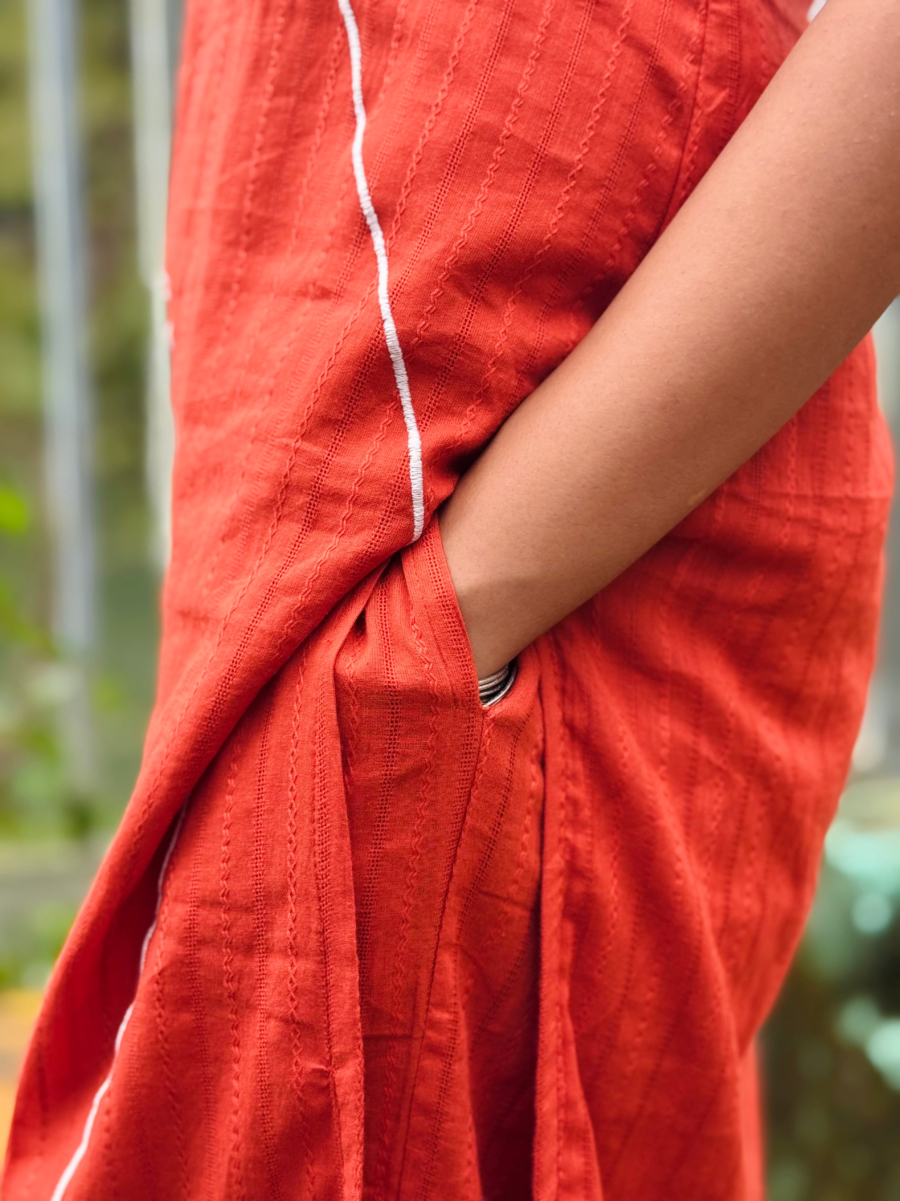 Brick Orange Co-ord set with Floral Embroidery