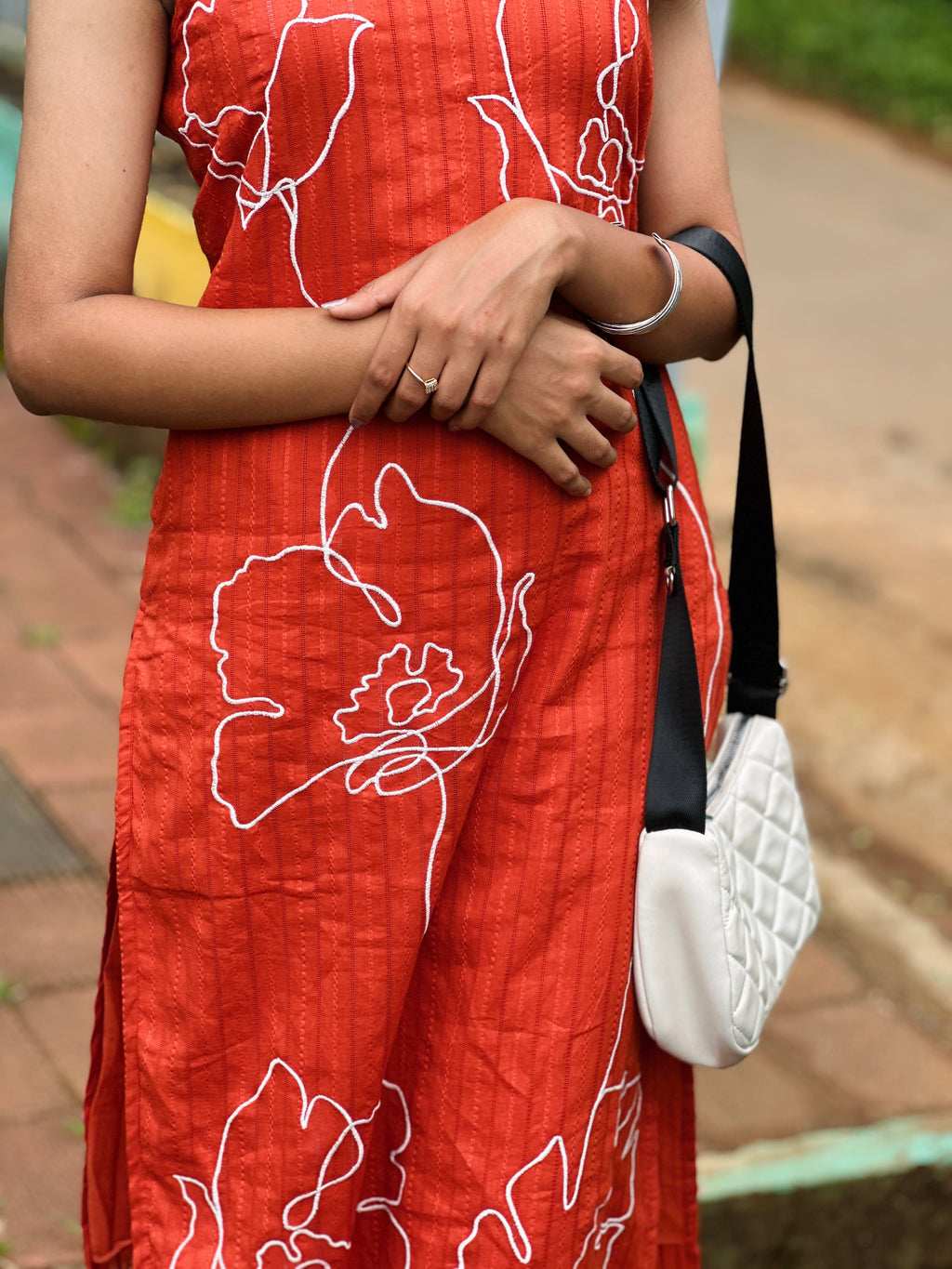 Brick Orange Co-ord set with Floral Embroidery