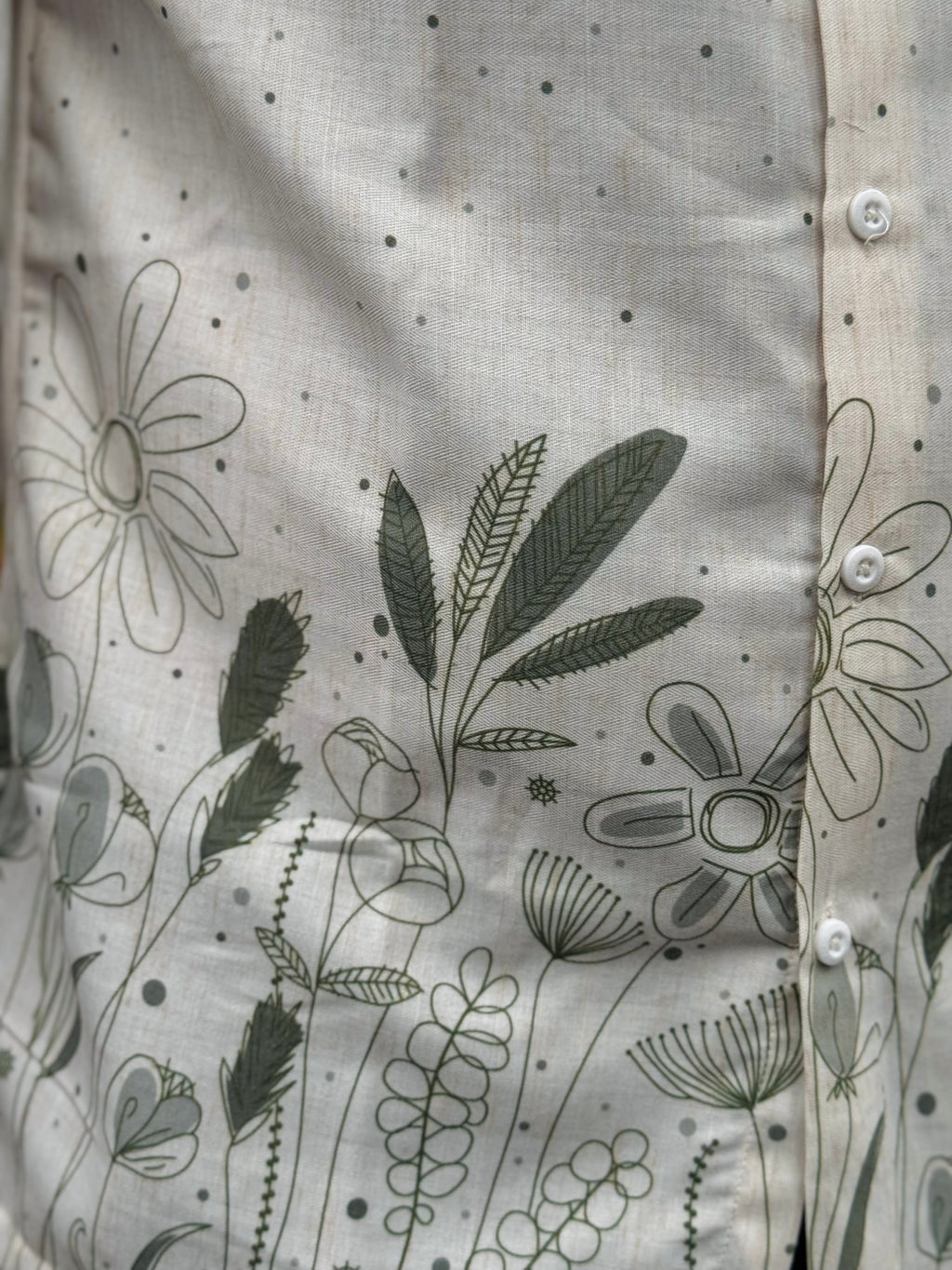 Off White Floral Printed Linen Shirt