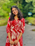 Red Kurta sets with Large Beige Leaf Prints All Over