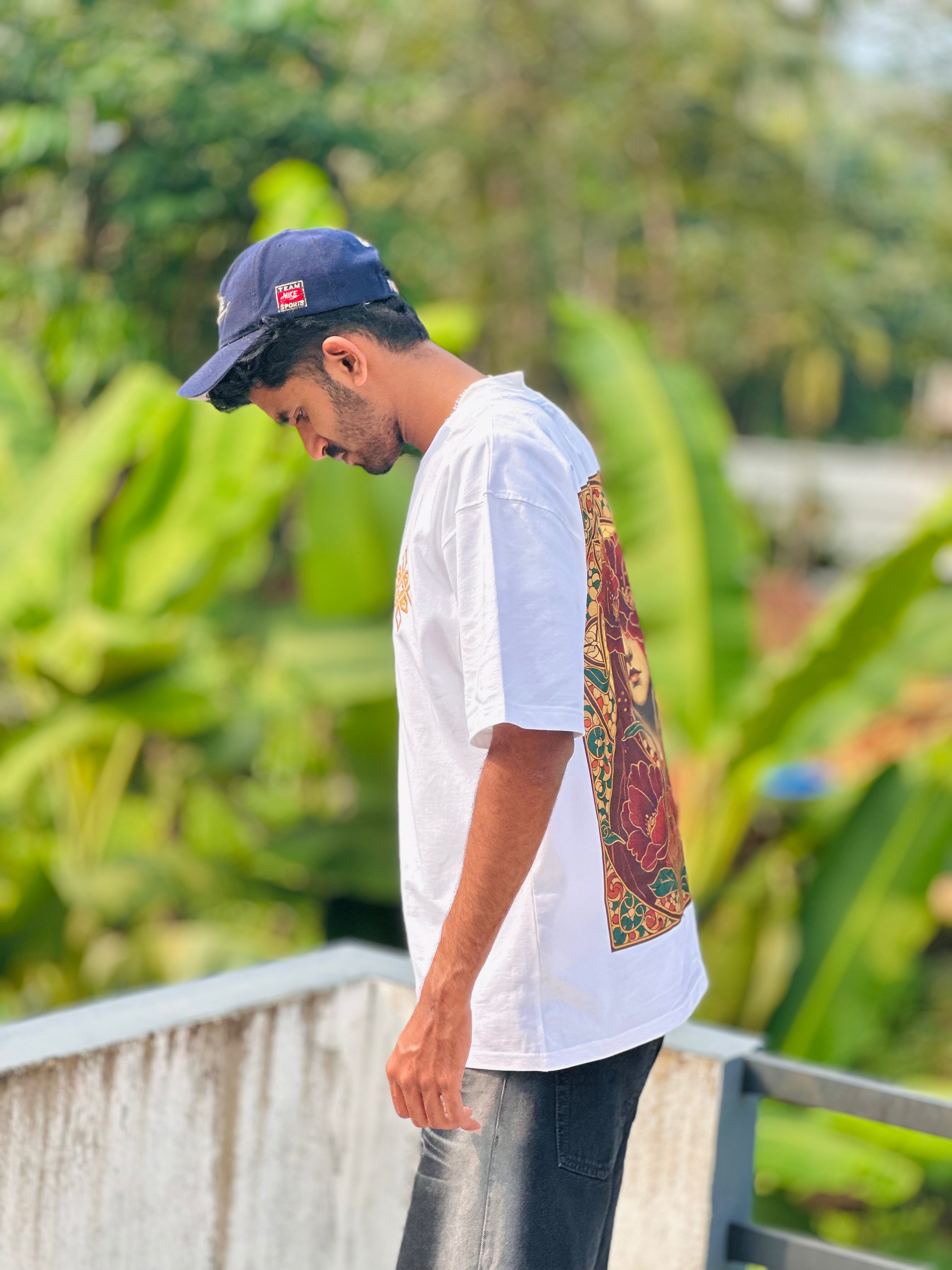 Goddess of Bloom White Oversized Tee
